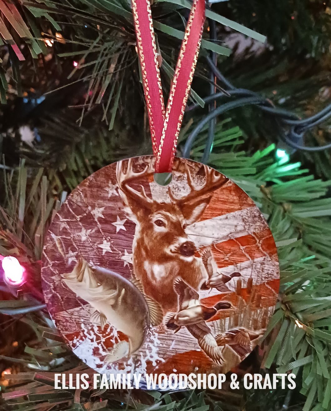 Deer, ducks and fish tree ornament