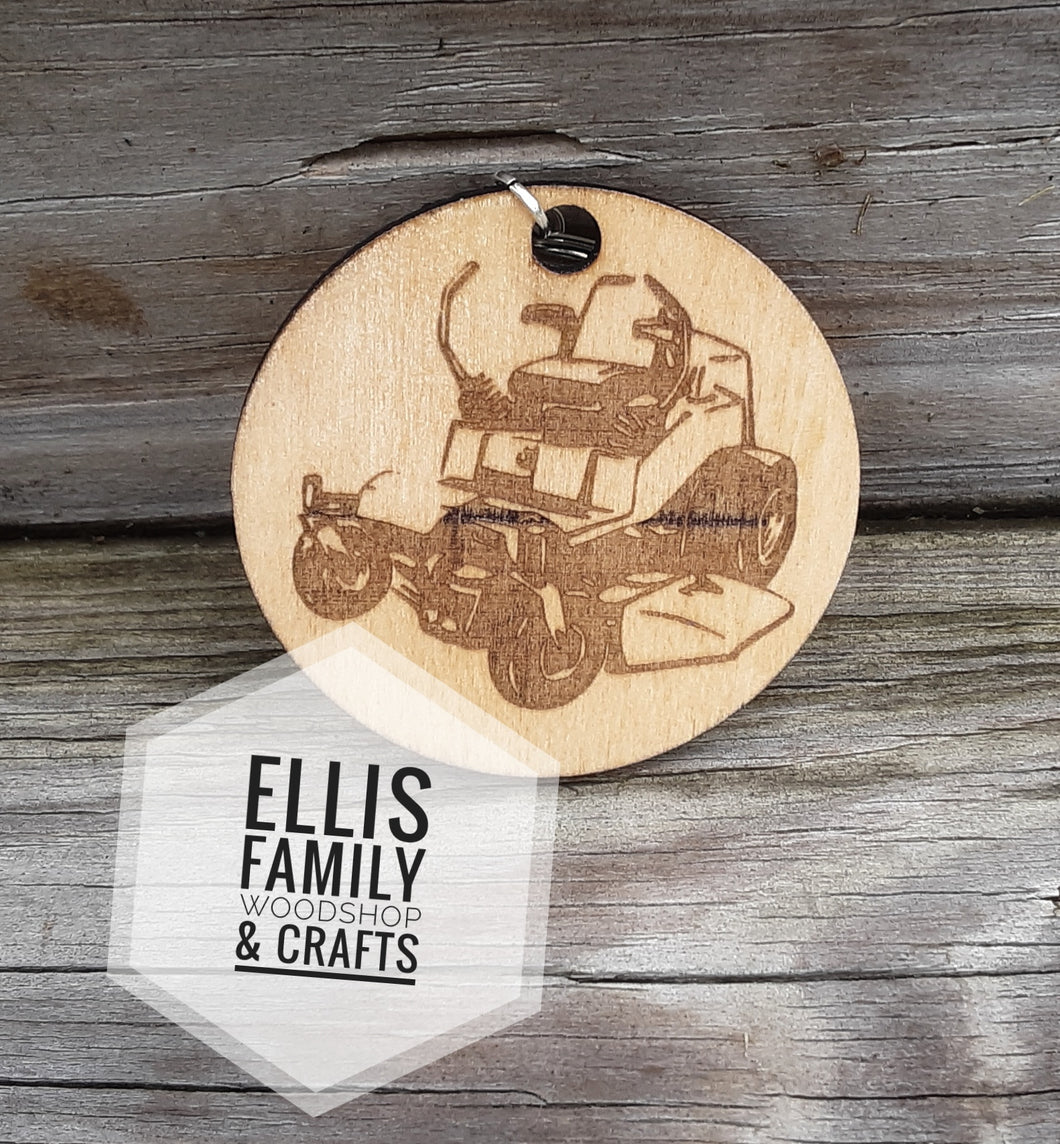 Lawn mower engraved keychain