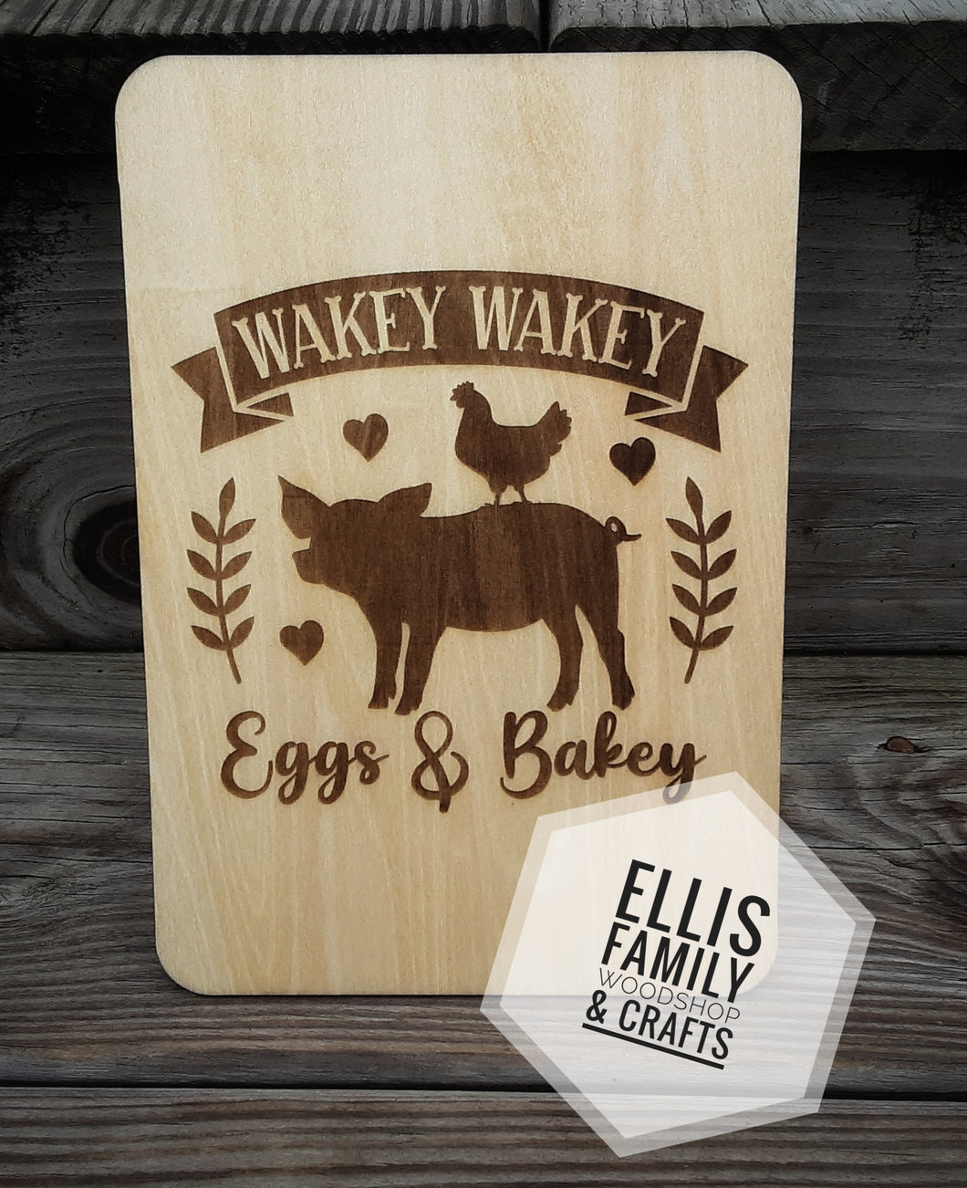 Wakey Wakey Eggs & Bakey kitchen decor, cutting board/sign.