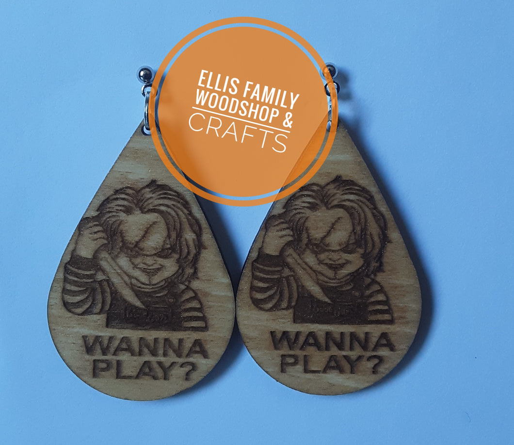 Chucky, wanna play? teardrop earrings.