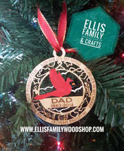 Load image into Gallery viewer, Customizable, Cardinal, memory Christmas ornament.
