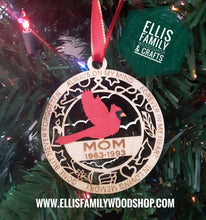 Load image into Gallery viewer, Customizable, Cardinal, memory Christmas ornament.
